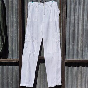 Johnny Was pete & greta Linen Cargo Pant Travel Resort Casual White  *Sz 10/12